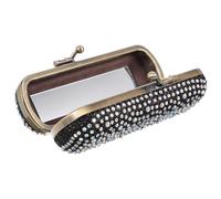 NIYANGLE Lipstick Holder and Jewelry Case Metal Cosmetic Makeup Organizer with Mirror, Antique Copper Plated, Anti-Break Travel Makeup Bag Holder for Purse, Black