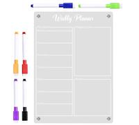 NIYANGLE Magnetic Acrylic Dry Erase Board Weekly Schedule Planner with 6 Whiteboard Markers, Small Fridge Calendar Board for Home Kitchen Office Organization
