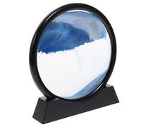 NIYANGLE Moving Sand Art Picture with Liquid Motion Hourglass Sandscape Decor for Office and Home Black Frame Blue Flowing Sand Painting Desktop Ornament