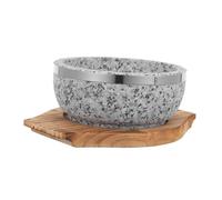 NIYANGLE Natural Korean Bibimbap Stone Bowl with Carbonized Wood Tray High-Temperature Resistant Non-Coated Cooking Pot for Rice Soup and Hot Pot Reusable Kitchen Bowl for Daily Use