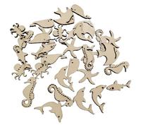 NIYANGLE Ocean Animals Wood Cutout 50Pcs Unfinished Wooden Shapes for Party Decoration DIY Craft Art Project Octopus Shark Whale Dolphin Seahorse Fish