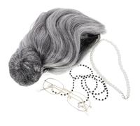 NIYANGLE Old Lady Costume Set with Wig Glasses Necklace Eyeglass Chain for Halloween Masquerade and Stage Performances Realistic Cosplay Dress Up for All Ages