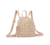 NIYANGLE Pearl Straw Weaving Mini Backpack for Women, Lady Leisure Travel Bag, Deep Khaki Small Outdoor Shoulder Bag