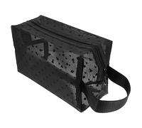 NIYANGLE Portable Toiletry Pouch and Makeup Bag Black Mesh Square Handheld Cosmetic Storage Bag for Women for Outdoor and Travel Use