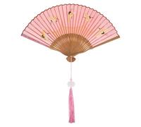 NIYANGLE Retro Chinese Style Foldable Silk Fan with Bamboo Frame, Smooth Surface, for Costume Collocation and Home Wall Ornament, Unique Antique Decorative Folding Fan Color Color