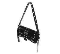 NIYANGLE Retro Studded Motorcycle Shoulder Bag for Women with Pu and Nylon Material, Efficient Organized Storage, Casual Underarm Tote for Work and Formal Occasions