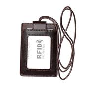 NIYANGLE RFID Leather Holder Neck Lanyard for Boarding Pass and Id Badge Coffee Color Genuine Leather Name Tag Protector for Travel and Work Staff Lightweight and Easy to Carry Document