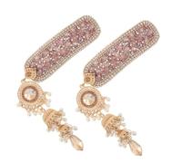 NIYANGLE Rhinestone Hair Clip Lightweight Zinc Alloy 2pcs 2pcs Classic Pink with Tassel Dangle and Fine Teeth Hair Barrette for Special Events and Festival Accessories