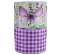 NIYANGLE Ribbon 6.3cm Wide Burlap 2 Rolls Purple Wired Edge with Buffalo Plaid Pattern 5 Yards Length for Wrapping Ribbon and Bowknot Making Prevents Fraying for Presents for Craft