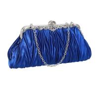 NIYANGLE Royal Blue Satin Pleated Clutch Bag with Two Detachable Chains, Convertible from Handbag to Cross-body, Comfortable Evening Purse for Wedding and Weekend