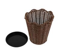 NIYANGLE Scalloped Edge Woven Rattan Planter Basket with Plastic Tray for Indoor and Outdoor Use, Breathable Storage Organizer Suitable for Hydroponic Or Soil Based Small Green Plants
