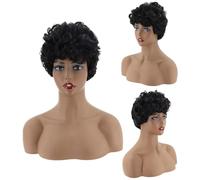 NIYANGLE Short Curly Hair Wig Black Colour Wig for Women with Rose Net Cover, Synthetic Material, Natural Looking and Fashion Style Assorted style for Cosplay and Party Use