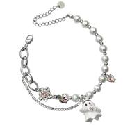 NIYANGLE Silver Ghost Charm Bracelet with Comfortable and Decorative Design for Halloween Party Use Alloy Wristband Stylish Punk Daily Wear Accessory Unisex for Occasions