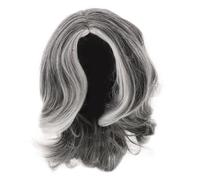 NIYANGLE Silver White Short Curly Wig for Older Women Heat Resistant Wave Hair Black-gray and Light Shades Natural Texture Medium Option Easy Maintenance for Mature Ladies