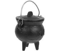 NIYANGLE Small Cast Iron Witch Pot with Realistic Faux Burning Effect Miniature Metal Cauldron for Halloween Decoration and Altar Rituals Antique Style Witchcraft Figurine for Spooky