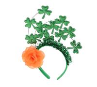 NIYANGLE St Patrick Shamrock Hairband with Orange Rose Accents Durable Clover Headband for Irish Festival Parties Comfortable St Patrick Decoration Accessory for Adults