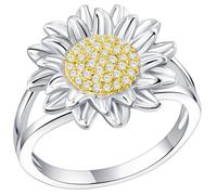 NIYANGLE Sunflower Cubic Zirconia Ring for Women 9 Size, White and Light Gold Plated Promise Ring Jewelry, Minimalist Sunflower Wedding and Birthday Accessory