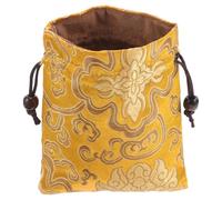 NIYANGLE Tibetan Handmade Silk Embroidery Drawstring Pouch 13x16cm Yellow Travel Jewelry Bag Small Coin Purse for Necklaces Bracelets Storage