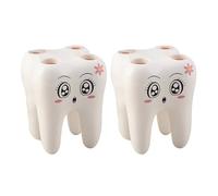 NIYANGLE Toothbrush Holder Storage Stand 2pcs Bathroom Shelf Tooth-shaped Multi-purpose Cartoon Style White for Home and Hotel Use