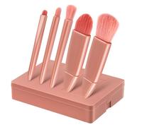 NIYANGLE Travel Size Makeup Brushes Set 5 Pieces Portable Foundation, Lip, Eye Shadow, and Blush Brushes in Dusty Rose for Facial Makeup