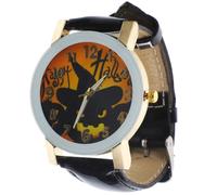 NIYANGLE Unique Leather Quartz Watch Time Accuracy for Men and Women Halloween with Black Leather Strap, Round Shape Easy to Read, for Halloween Party and Casual Wear