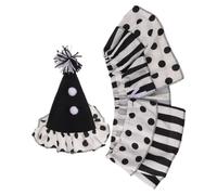 NIYANGLE Vintage Clown Accessories Set with Cone Hat, Bowtie and Cape | Black Polyester, Polka Dot Patterns, Easy to Wear for Circus Themed Events and Halloween Cosplay