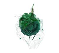 NIYANGLE Vintage Green Mesh Yarn Fascinator Hair Clip Small Hat Headpiece for Banquet Bridal Tea Party Elegant Veil Accessory with Plume for Women