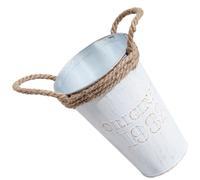 NIYANGLE Vintage Iron Flower Pot with Hemp Rope Handle Smooth Surface Metal Bucket for Arranging Flowers and Tabletop Decoration for Indoor and Outdoor Use