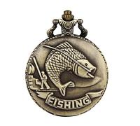 NIYANGLE Vintage Pocket Watch Bronze Alloy Relief Carp Design Quartz Timepiece for Angling Collectors and Outdoor Fishing