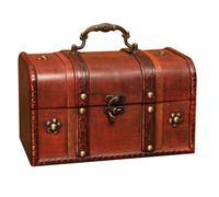 NIYANGLE Vintage Wooden Storage Box Antique Style Desktop Organizer with Lid, Handmade Wood Container for Jewelry and Sundries, Rustic Red Decorative Case for Home and Office