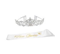 NIYANGLE Wedding Prom Crown and Queen Sash Set 2 Pieces Bridal Headband Accessories for Graduation Party and Wedding Ceremony