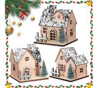 NIYANGLE Wooden Christmas Village Houses for Creative Expression 3 Pcs with LED Lighting Rustic Traditional Wood Houses DIY Craft Kit for Festive Dinner Settings and Table Centerpieces