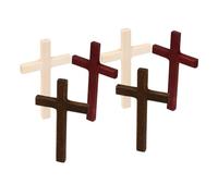 NIYANGLE Wooden Cross Shaped Ornaments with Fine Craftsmanship No Rust and Not Easy to Fade 6 Pcs in Brown and Red for Christian and Theme Party Decorations