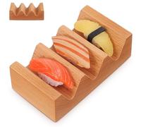 NIYANGLE Wooden Sushi Holder Serving Tray with 3 V-Groove Compartments Sushi Taco Rack for Parties and Restaurants for Dining and Entertaining