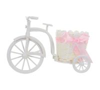 NIYANGLE Woven Pink Tricycle Flower Basket, Large Rustic Bike Planter with Wavy Edge, Vintage Style Mini Bicycle Flower Holder for Wedding Centerpiece and Home Decoration