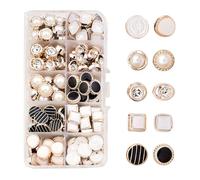 NIYATA 100 Pcs Sew-in Faux Pearl Buttons, Diamante and Small Black Buttons for Cardigans, Shirts, and Craft Projects - 10mm White and Gold Included