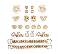 NIYATA 22 Pcs Elegant Pearl Flower and Metal Chain Croc Charms (golden)