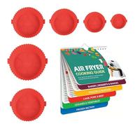 NIYATA 6 Pcs Reusable Red Silicone Round Air Fryer Liners, Includes 1 Air Fryer Cooking Guide Magnetic, Perfect for Everyday Use