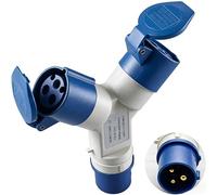 NIYATA Caravan Hook Up Cable Electric Adapter 16Amp Splitter, 3 Pin Industrial Site Plug IP44 Waterproof Wall Socket,220V Hook Up Socker 1pcs(Blue)