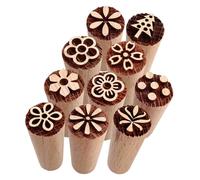 NIYATA Wooden Pottery Stamps,10PCS Natural Wood Pottery Tools with Flower and Column Patterns,Natural Wooden Stamps for Clay,Scrapbooking,Card Making,and Cake Decorating (1.5x5cm)