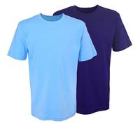 NIYS Kids & Adults Plain T-Shirts - Pack of 2 | 100% Cotton 200 GSM| Unisex Short Sleeve Crew Neck Sports Tops- Multiple Colors & Sizes (UK, Age, 13 Years, 14 Years, Regular, Sky Blue + Navy)