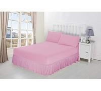 NIYS Luxury Bedding 100% Egyptian Cotton Frilled Valance Fitted Sheet In 14 Colours (Single, Pink)