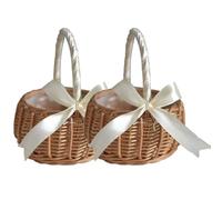 NIZEAMI 2Pcs Woven Flower Basket Rattan Storage Basket Flower Girl Hand Basket Handmade Flower Basket with Bow for Wedding Home Decoration, 19 * 10cm
