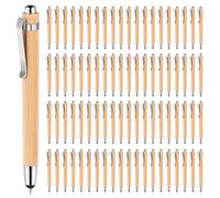 NIZEAMI 80 Pcs Ballpoint Pen with Stylus Tip, Bamboo Retractable Ballpoint Pen 1.0 mm Black Ink Refills Writing Ballpoint Pens for Students Teacher Adults Gifts School