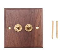 NIZEAMI Retro American Industrial Style Light Switch Socket, Solid Wood Brass Toggle Switch Plate(2 Open)