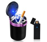 Nizirioo LED Car Ashtray with Lid: Stainless Steel, Purple, Modern Style, Touch Controller, Mounting Mechanism, Smokeless, Self-Extinguishing, Fits Standard Cup Holder & Air Vent