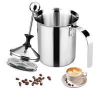 Nizirioo Manual Milk Frother, 400 ml Stainless Steel, Special Push Mechanism, Silver
