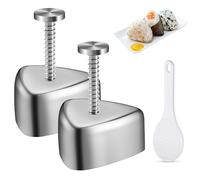 Nizirioo Pack of 2 Sushi Moulds, Sushi Maker, Onigiri Shape, Sushi Triangle Shape, Rice Balls Maker, Sushi Onigiri Mould, Stainless Steel Onigiri Rice Mould, DIY Tool with Rice Spoon for Onigiri