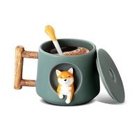 Nizirioo Shiba Inu Coffee Mug 420 ml Ceramic Tea Cup with Lid and Spoon Dogs Ceramic Coffee Cup for Dog Lovers