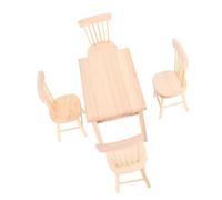 NIZUUONE 1:12 Dollhouse Miniature Furniture, Wooden Dining Table Chairs Set 5PCS Oak Handcrafted for Kids Decor with Miniature Food Play Scenes